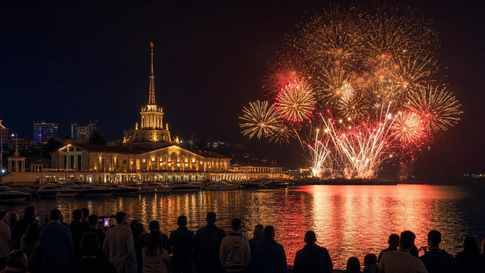 салют 9 мая в Сочи над морем
